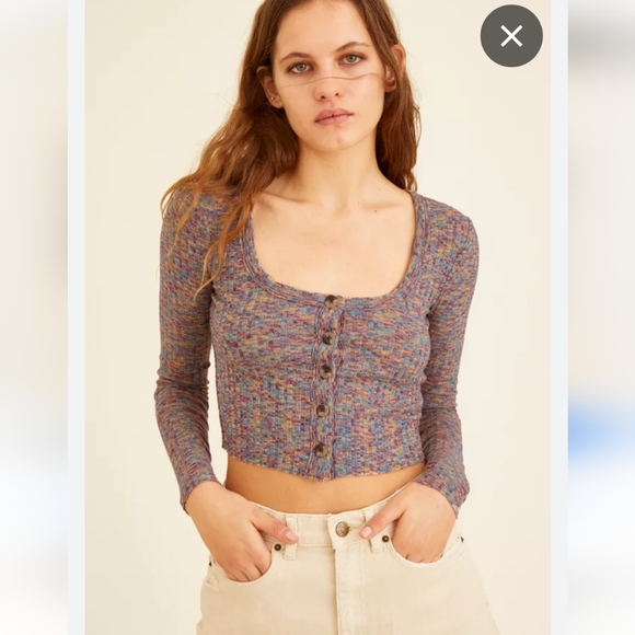 Urban Outfitters Ashton Cropped Multi-Color Cardigan Top Medium - Picture 2 of 9